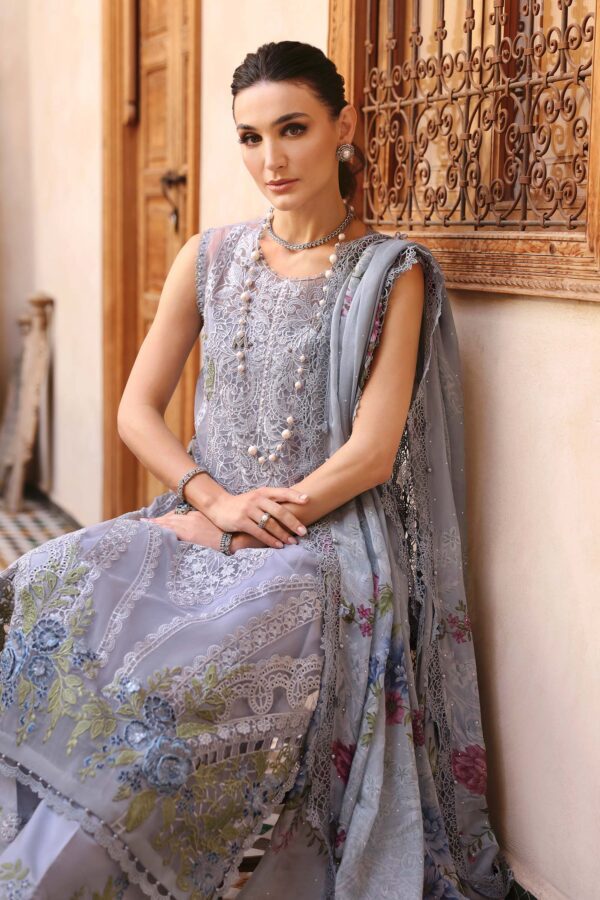 3 Piece Unstitched Embroidered Organza Suit | HS-2509-B - Image 3