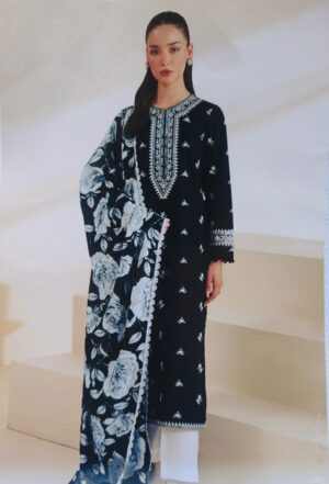 3 Piece Unstitched H.S Printed Lawn Suit | CS-BLK