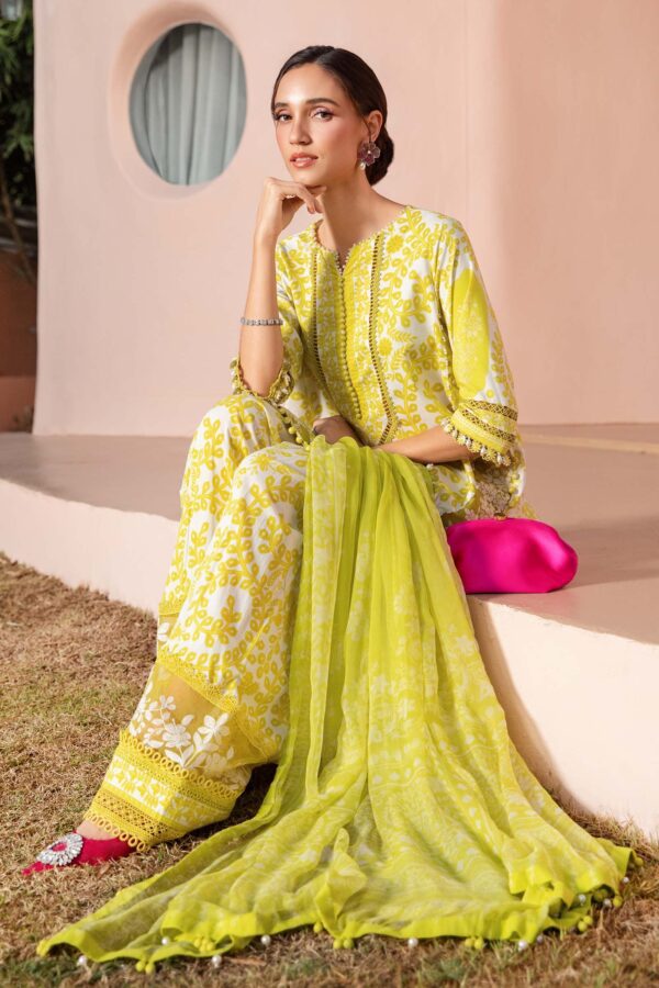 HS Dhanak 3 Piece Embroidery Shirt Printed Dupatta Dyed Trouser | H.S-21D - Image 2