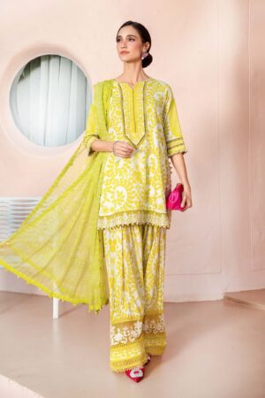 HS Dhanak 3 Piece Embroidery Shirt Printed Dupatta Dyed Trouser | H.S-21D