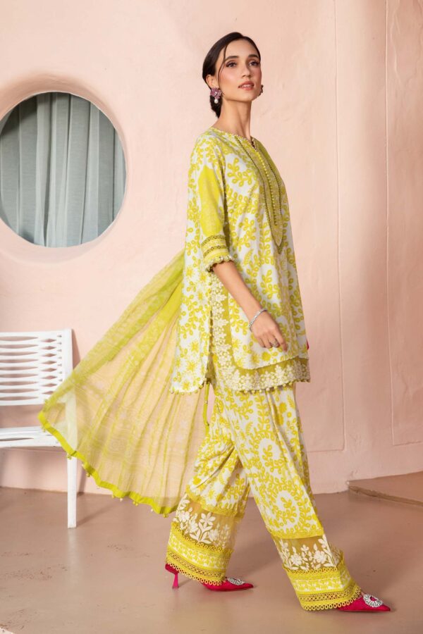 HS Dhanak 3 Piece Embroidery Shirt Printed Dupatta Dyed Trouser | H.S-21D - Image 5