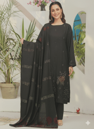 HS Luxurious Shine Viscose 3-Piece with Black Bazu | H.S-01V