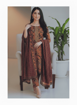 HS Dhanak piece Embroidery Shirt Printed Dupatta Dyed Trouser| H.S-14D