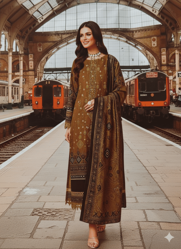 Amber Voyage Dhanak Unstitched Elegance  3 Piece Embroidery Shirt Printed  Trouser and Shawl | H.S-16D - Image 2
