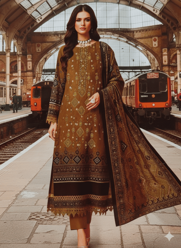 Amber Voyage Dhanak Unstitched Elegance  3 Piece Embroidery Shirt Printed  Trouser and Shawl | H.S-16D