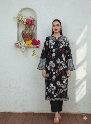 HS Dhanak 3 Piece Embroidery Shirt Printed Dupatta Dyed Trouser | H.S-22D