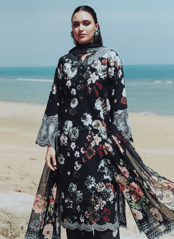 HS Dhanak 3 Piece Embroidery Shirt Printed Dupatta Dyed Trouser | H.S-22D - Image 3