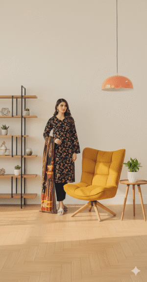 HS Digital Linen Banadora Print 3 Piece Suit with Matching Dupatta H.S-07-L