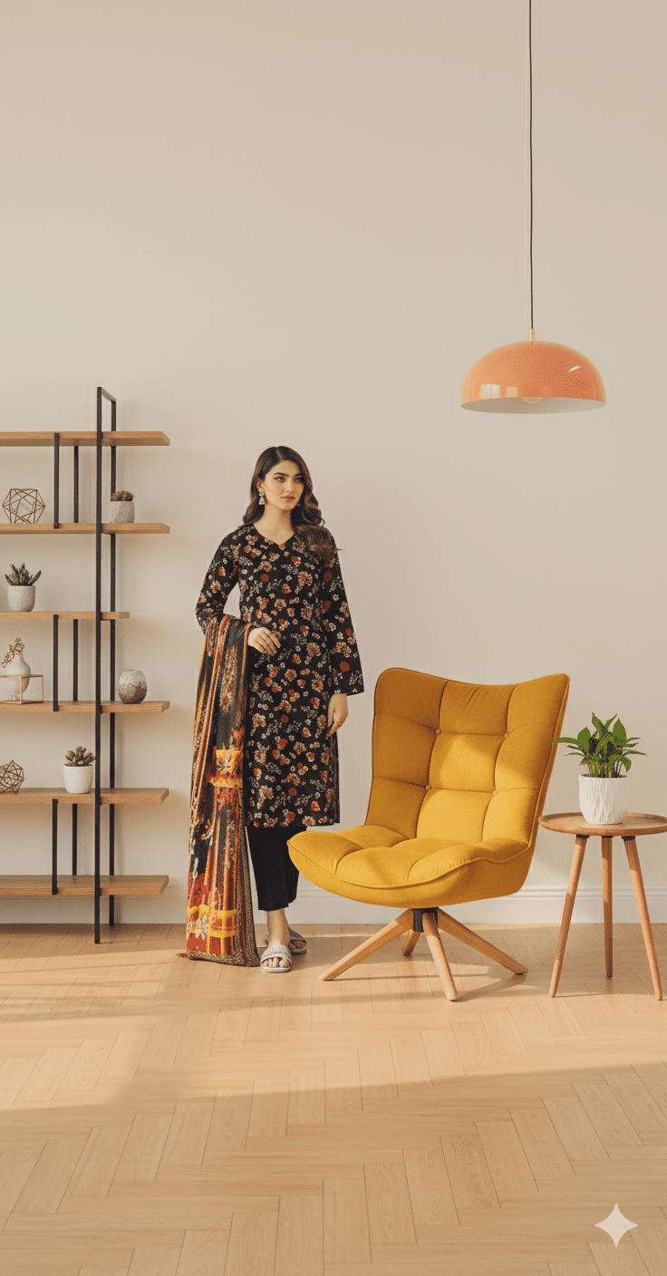 HS Digital Linen Banadora Print 3 Piece Suit with Matching Dupatta H.S-07-L