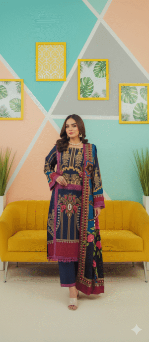 HS PREMIUM PRINTED PEACH SHIRT PRINTED SHAWL AND PRINTED PEACH TROUSER| H.S-09P