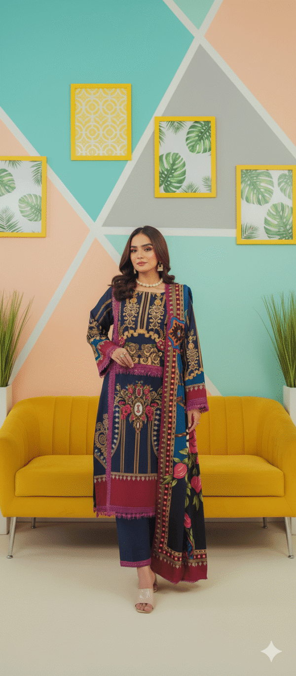 HS PREMIUM PRINTED PEACH SHIRT PRINTED SHAWL AND PRINTED PEACH TROUSER| H.S-09P
