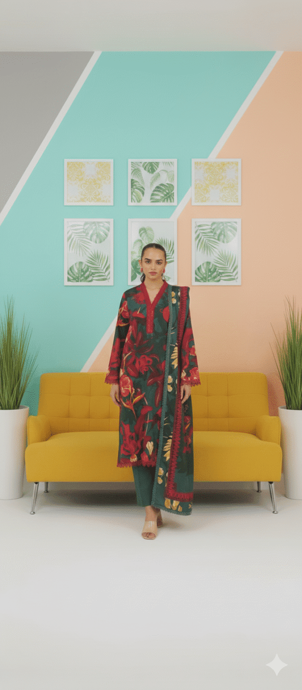 HS Premium Printed Peach Shirt Printed Shawl And Printed Peach Trouser| H.S-05P