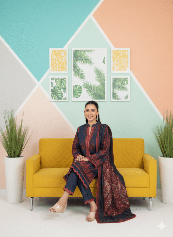 HS PREMIUM PRINTED PEACH SHIRT PRINTED SHAWL AND PRINTED PEACH TROUSER | H.S-07P - Image 2