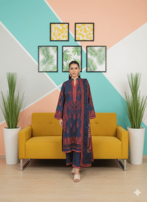 HS PREMIUM PRINTED PEACH SHIRT PRINTED SHAWL AND PRINTED PEACH TROUSER | H.S-07P