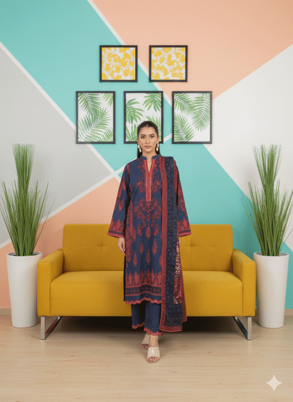 HS PREMIUM PRINTED PEACH SHIRT PRINTED SHAWL AND PRINTED PEACH TROUSER | H.S-07P