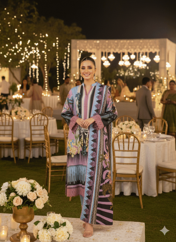 H.S Unstiched Premium Silk Peach Elegant Printed Festive Dress |H.S-06P