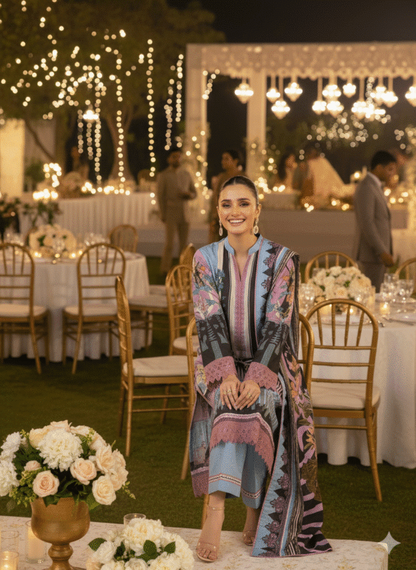 H.S Unstiched Premium Silk Peach Elegant Printed Festive Dress |H.S-06P - Image 3