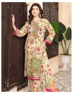 HS Radiant Blossom Dhanak 3-Piece Elegance| H.S-12D