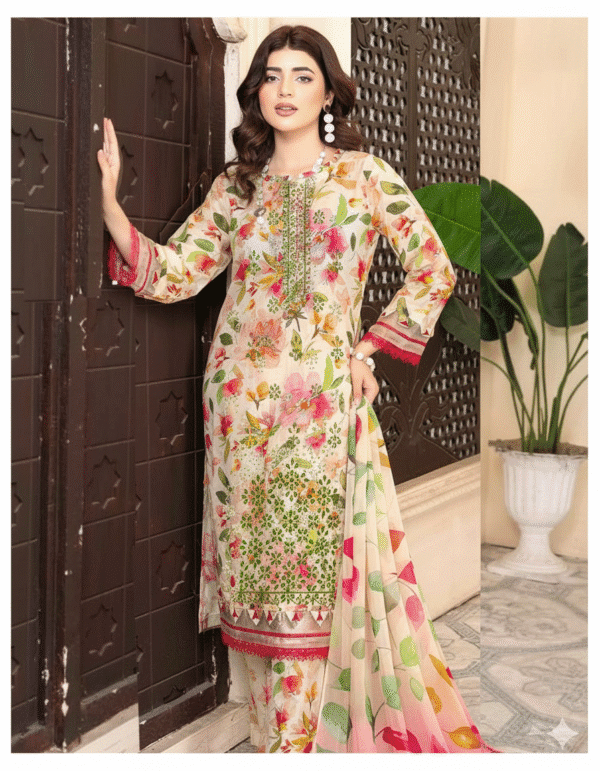 HS Radiant Blossom Dhanak 3-Piece Elegance| H.S-12D