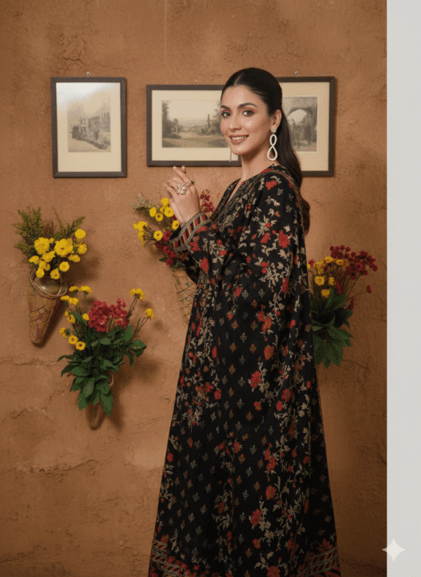HS Dhanak 3 Piece Embroidery Shirt Printed Dupatta Dyed Trouser | H.S-17D - Image 2