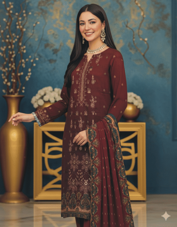 HS Embroidered Dhanak Shirt with Matching Dupatta & Trouser | H.S-04C - Image 2