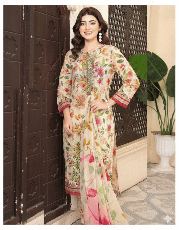 HS Radiant Blossom Dhanak 3-Piece Elegance| H.S-12D - Image 3