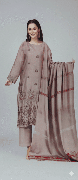 HS Stylish Mauve Viscose 3-Piece with Embroidery Work | H.S-09V