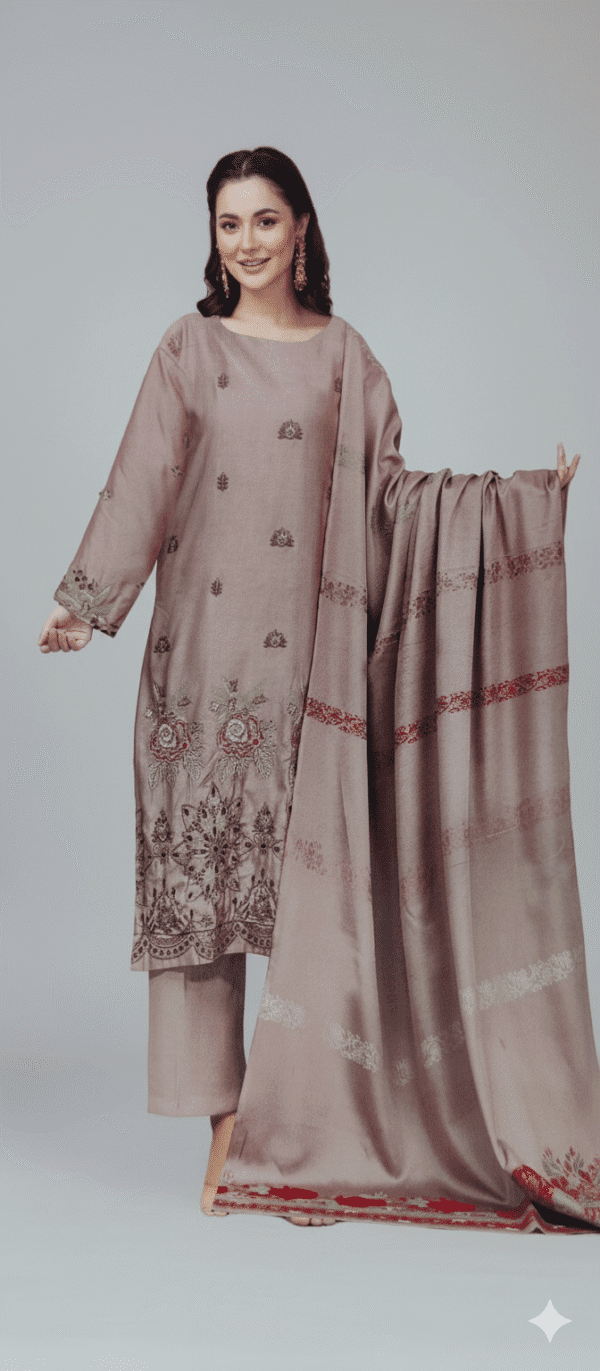 HS Stylish Mauve Viscose 3-Piece with Embroidery Work | H.S-09V