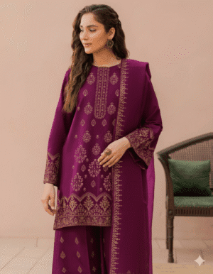 HS Dhanak 3 Piece Embroidery Shirt Printed Dupatta Dyed Trouser| H.S-20D