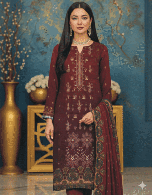 HS Embroidered Dhanak Shirt with Matching Dupatta & Trouser | H.S-04C