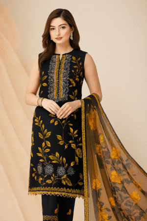 HS Embroidered Dhanak Shirt with Matching Dupatta & Trouser | H.S-10D