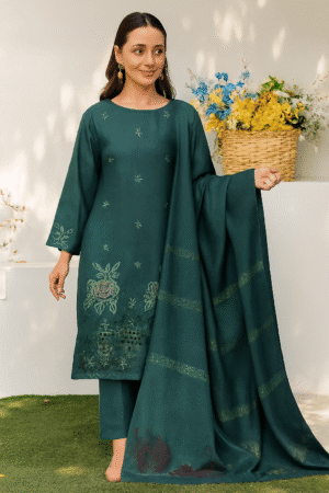 HS Elegant Teal Ensemble with Green Embroidery 3 Piece | H.S-06V