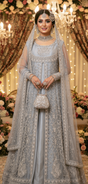 Handmade Silver Embellished Bridal Maxi with Dupatta