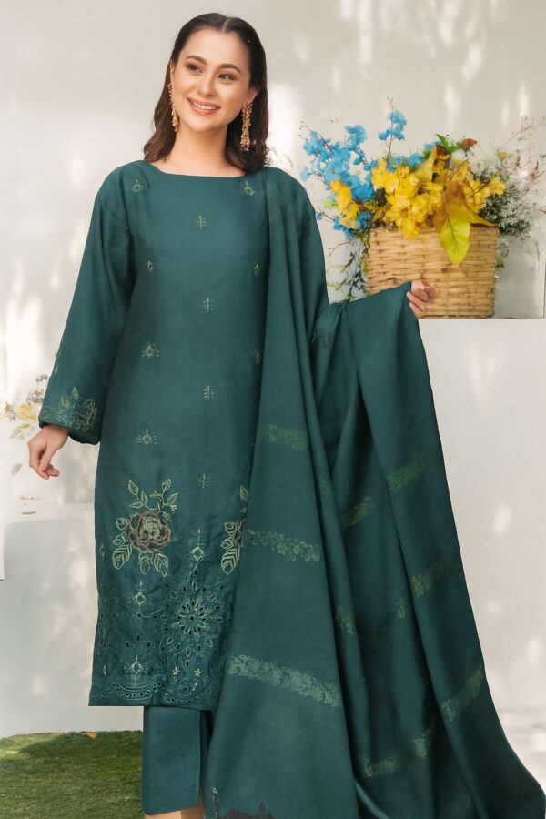 HS Elegant Teal Ensemble with Green Embroidery 3 Piece | H.S-06V - Image 3