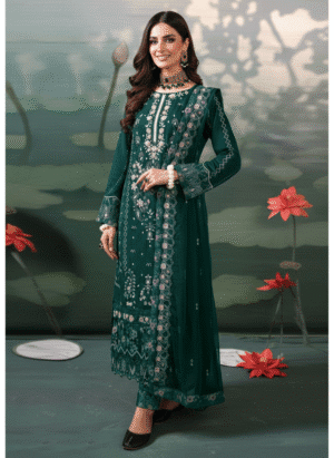 HS Elegant Emerald Embroidered 3-Piece Suit - Stylish Shirt, Dupatta & Trouser Set |H.S-11D