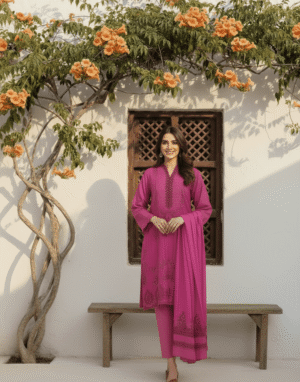 Chmki Dhanak Embrioded Shirt Vlvet Pulo Shawl Chmki Trouser – Magenta | H.S-23D