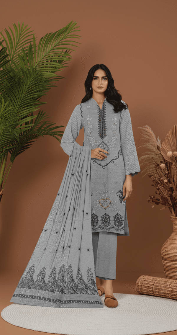 Chmki Dhanak Embrioded Shirt Vlvet Pulo Shawl Chmki Trouser – Grey | H.S-25D