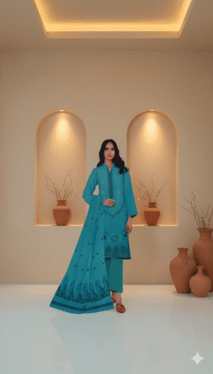 Chmki Dhanak Embrioded Shirt Vlvet  Shawl Chmki Trouser – Terracotta|H.S-27D