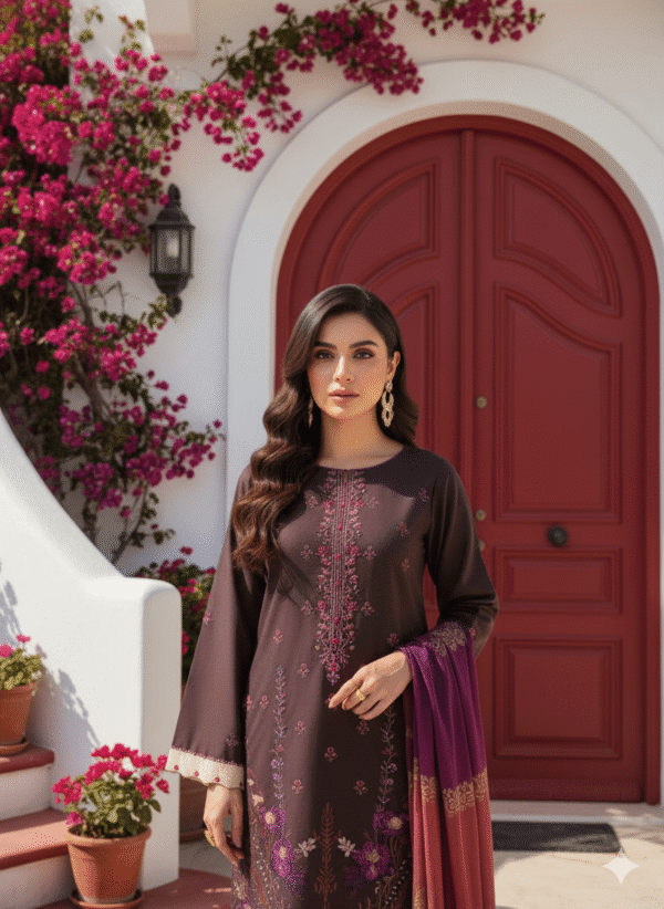HS Chamki Dhanak 3 Piece – Embroidered Daman with Bharosha Shawl | H.S-32D