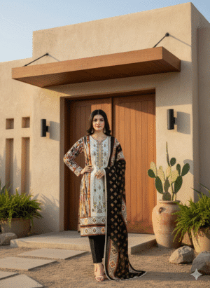 HS 3 Piece – Sequin Embroidered Khaddar with Matching Dupatta|H.S-02K