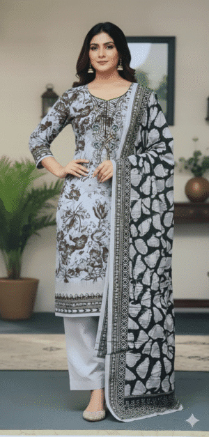 HS 3 Piece – Sequin Embroidered Khaddar with Matching Dupatta|H.S-04k
