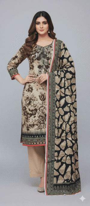 HS 3 Piece – Sequin Embroidered Khaddar with Matching Dupatta|H.S-03K