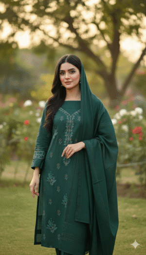 Unstiched 3 Piece Dhanak Suit with Embroidered Shirt And Sleeves |H.S-40D