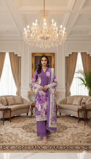 HS Winter Grace – Premium Viscose & Wool Printed Ensemble|H.S-12V