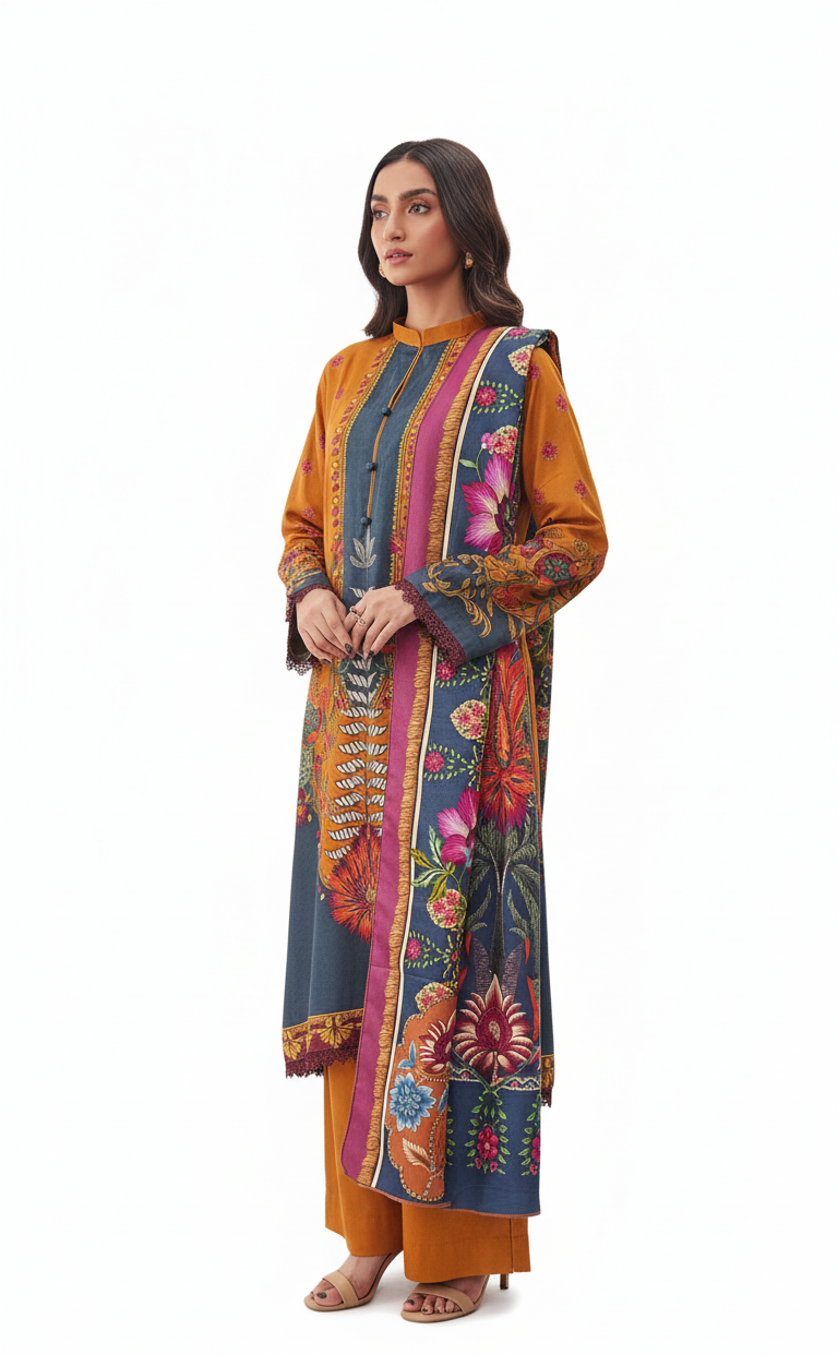 HS Winter Grace – Premium Viscose & Wool Printed Ensemble|H.S-11V