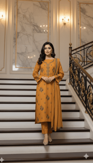 HS Dhanak 3 Peice Unstitched Suit With Embroided Shirt And Velvet Tupatta | H.S-39D